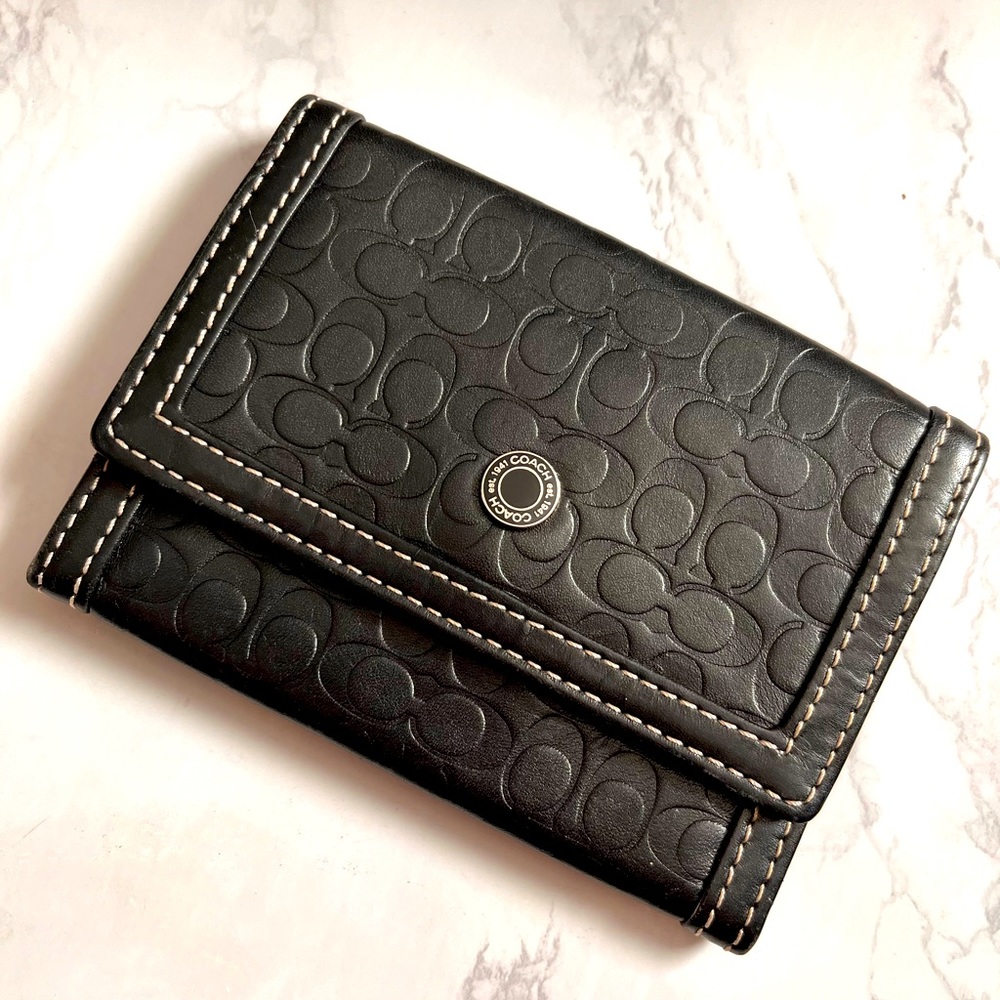 Authentic Coach Embossed Signature C Black Card Case